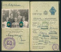 1937 Balassagyarmat, a Magyar Királyság által bányamérnök és családja számára kiállított fényképes útlevél, csehszlovák pecsétekkel / Hungarian passport