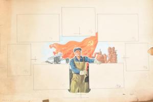 Molnár László grafikus művész kb 70 db reklám és propaganda plakát terve, könyvborító terv. Akvarell...