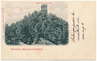 1902 Bálványosfürdő, Baile Balvanyos (Torja, Turia); Bálványos vár. Fénynyomat Divald műintézetéből / castle / Cetatea