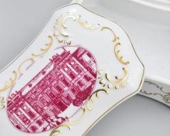 Hollóházi bonbonier és ékszertartó tálka, ritka mintával díszítve, jelzéssel, hibátlan, dobozában, h...