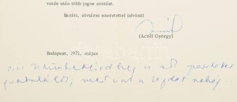 1972 Aczél György (1917-1991) miniszterelnök-helyettes saját kézzel aláírt, gépelt személyes hangú l...