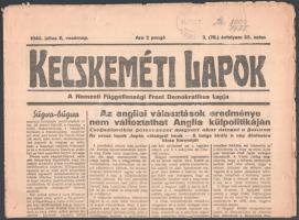 1945 Kecskeméti Lapok 2. (78.) évf. 55. sz., 1945. júl. 8., kisebb sérülésekkel, 8 p.