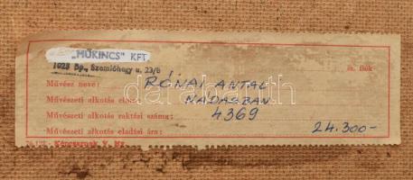 Rónai Antal (1924-): Nádasban. Olaj, farost, jelzett, 40x70 cm Dekoratív fa keretben, kisebb sérülés...