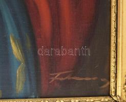 Olvashatatlan jelzéssel: Cigánylány. Olaj, vászon. Jelzett Aranyozott, szép állapotú gipsz rátétes f...