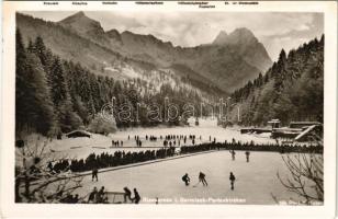 1943 Garmisch-Partenkirchen, Riessersee Wintersportplatz / Winter sport, ice hockey, ice skating + &quot;Olympiadorf Heilklimatischer Kurort Deutschlands führender Wintersportplatz&quot; So. Stpl