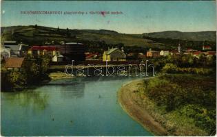 1912 Dicsőszentmárton, Tarnaveni, Diciosanmartin; Gázgyártelep a Kis-Küküllő mellett, zsinagóga. Jeremiás Sándor kiadása / gas factory, synagogue, Tarnava Mica River (EK)