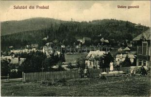 1926 Predeal, nyaralók, szekereken álló vendégek, katonák / villas, spa guests standing on a cart, soldiers