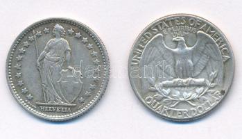 Svájc 1944B 1Fr Ag + Amerikai Egyesült Államok 1962D 1/4$ Ag "Washington" T:XF patina Swit...