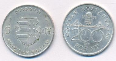 1947. 5Ft Ag "Kossuth" + 1993. 200Ft Ag "MNB" T:AU Adamo F8.1