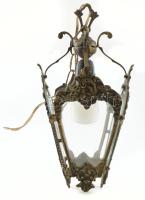 Antik bronz kültéri laterna lámpa, üveglapokkal, m: 39 cm