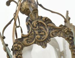 Antik bronz kültéri laterna lámpa, üveglapokkal, m: 39 cm