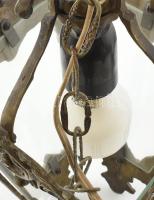 Antik bronz kültéri laterna lámpa, üveglapokkal, m: 39 cm