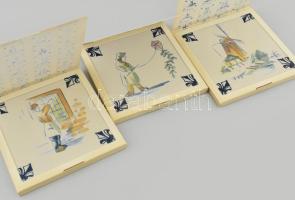 KLM holland légitársaság 6 darab Delft porcelán alátétje, certifikáttal, papírtokban, 7,5x7,5 cm