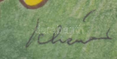 Schéner Mihály (1923-2009): Unikornis. Pasztell, filctoll, papír. Jelzett. Üvegezett keretben 21x17 ...