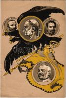 1915 Franz Josef, Erzh. Carl Stefan, Erzhg. Eugen, Erhg. Friedrich. Kunstanstalt Senefelder Graz / Osztrák-Magyar Monarchia propaganda Ferenc Józseffel / Austro-Hungarian Empire propaganda with Franz Joseph. Art Nouveau, litho (EK)