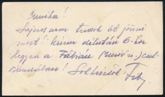 Osdolai Zsögön Tibor vezérkari százados névjegykártyája, rajta saját kezű soraival, aláírásával