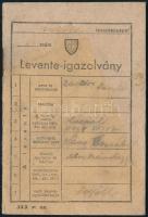 Levente igazolvány, ábrahámhegyi lakosú személy salföldi leventecsapat tagja, bejegyzések nélkül