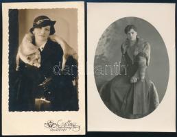 cca 1930-1940 2 db fotó rókaprémet viselő hölgyekről, 13,5×8,5 cm