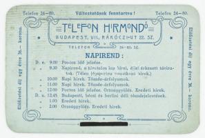 cca 1910 Telefon Hírmondó prospektus, rajta napirenddel, Bp., Kallai Ármin-ny., 2 sztl. lev.