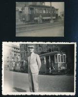 1934, 1958 Budapest, 50-es és 66-os villamos, 2 db fotó, 4×5,5 és 6×8,5 cm