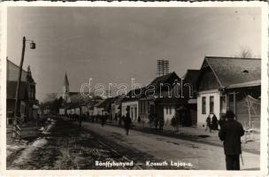 Bánffyhunyad, Huedin; Kossuth Lajos utca, templom / street, church