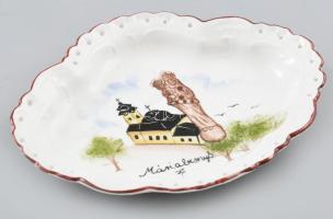 Máriabesnyő kézzel festett ékszertartó tálka, porcelán, masszába nyomott számozással, áttört mintával, hibátlan, 13,5x11 cm