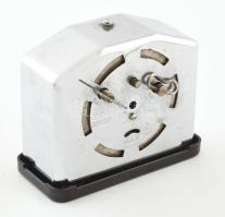 JAZ francia art deco asztali óra, krómozott fém, bakelit talpban, nem működik, kopással, 13x6x11 cm