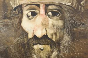 Azonosítatlan jelzéssel: Öreg király. Olaj, farost. Jelzett, keretben 40x30 cm