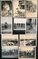 cca 1930-1940 10 db kerékpáros fotó, 6×6 és 6,5×9 cm közötti méretekben
