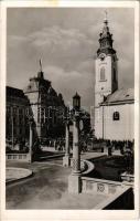 1940 Nagyvárad, Oradea; Szent László templom a bevonulás idején, magyar katonák és teherautó. Vidor Manó kiadása / entry of the Hungarian troops, military truck, church + "1940 Nagyvárad visszatért" So. Stpl