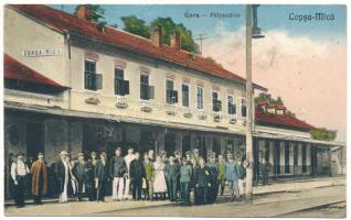 1930 Kiskapus, Kis-Kapus, Kleinkopisch, Copsa Mica; vasútállomás / Gara / railway station (tűnyomok / pin marks)