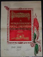 1953 Debreceni Orvosi Műszergyár: selyem díszoklevél 31x43 cm részben kartonra kasírozva