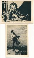 36 db MODERN Életképek képeslap tokban: Tolsztoj, Puskin / 36 modern Tolstoy, Pushkin postcards in c...