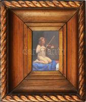 Dely Alice (Béli Vörös Ernőné) (1887 - ?) Akt hegedűvel. Olaj, Karton. Jelzett, üvegezett dekoratív fa keretben 16x11 cm / olil on board, signed, framed