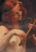Dely Alice (Béli Vörös Ernőné) (1887 - ?) Akt hegedűvel. Olaj, Karton. Jelzett, üvegezett dekoratív ...