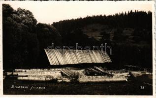 Sikaszó, Sikaszómezeje, Sicasau (Hargita); fűrész telep. Kováts István fényképész Székelyudvarhely / sawmill. photo