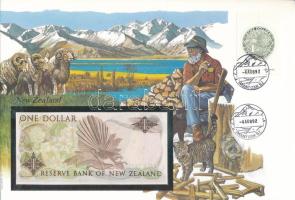 Új-Zéland 1985-1989. 1$ borítékban, alkalmi bélyeggel és bélyegzéssel T:UNC New Zealand 1985-1989. 1 Dollar in envelope with stamps and cancellations C:UNC