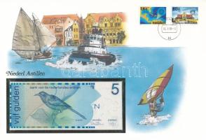 Holland-Antillák 1986. 5G borítékban, alkalmi bélyeggel és bélyegzéssel T:UNC Netherlands Antilles 1986. 5 Gulden in envelope with stamps and cancellations C:UNC