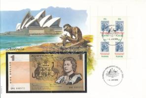 Ausztrália 1982-1983. 1D borítékban, alkalmi bélyeggel és bélyegzéssel T:UNC Australia 1982-1983. 1 Dollar in envelope with stamps and cancellations C:UNC