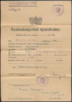 1945 Szőke Péter hdgy., a 201. honi légvédelmi tüzérosztály ütegparancsnokának kitöltött, ideg-összeroppanás miatti egészségügyi szabadságolási igazolványa, hajtva, jó állapotban