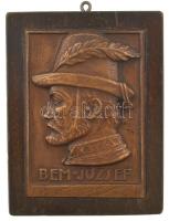 Solymári Valkó László (1909-1984) 1954. "Bem József" egyoldalas bronz plakett (89x64mm) fa keretben, akasztóval (nincs a keretbe rögzítve) T:XF