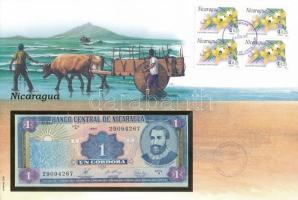 Nicaragua 1990. 1C borítékban, alkalmi bélyeggel és bélyegzéssel T:UNC Nicaragua 1990. 1 Cordoba in envelope with stamps and cancellations C:UNC
