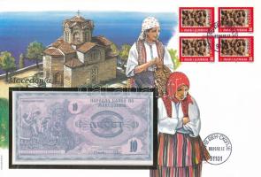 Macedónia 1992. 100D borítékban, alkalmi bélyeggel és bélyegzéssel T:UNC  Macedonia 1992. 100 Dinar in envelope with stamps and cancellations C:UNC