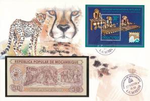 Mozambik 1983. 50M felbélyegzett borítékban, bélyegzéssel T:UNC  Mozambique 1983. 50 Meticais in envelope with stamp and cancellation C:UNC
