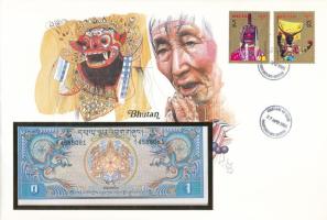 Bhutan 1N DN (1981-1985). felbélyegzett borítékban, bélyegzéssel T:UNC  Bhutan ND (1981-1985). 1 Ngultrum in envelope with stamp and cancellation C:UNC