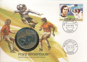 Niue 1988. 5D Cu-Ni &quot;VIII. Európai Futball Bajnokság - Németország / Franz Beckenbauer&quot; forgalomba nem került emlékkiadás felbélyegzett borítékban, alkalmi bélyegzéssel, német nyelvű leírással T:UNC Niue 1988. 5 Dollars Cu-Ni &quot;8th European Football Championship - Germany / Franz Beckenbauer&quot; non-circulating commemorative coin in envelope with stamp, cancellation, and a description in german C:UNC Krause KM#12