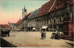 Cheb, Eger; Marktplatz mit Kaiser Josef-Denkmal. Möbel Lager, Buch & Stein Drucker / marketplace, monument, shops. Hermann Poy