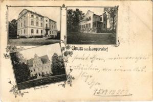 1904 Mikowice, Lampersdorf (Opole Voivodeship); Altes Schloss, Geschwindes Gasthaus, Neues Schlösschen / castles, inn. Verlag von Ad. Toebe. Art Nouveau, floral (EK)