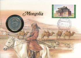 Mongólia 1980. 50M Cu-Ni felbélyegzett borítékban, bélyegzéssel, német nyelvű leírással T:XF  Mongolia 1980. 50 Möngö Cu-Ni in envelope with stamp, cancellation and a prospectus in german C:XF
