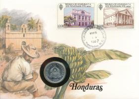 Honduras 1980. 10c Cu-Ni felbélyegzett borítékon, bélyegzéssel, német nyelvű leírással T:UNC Honduras 1980. 10 Centavos Cu-Ni in envelope with stamp, with German description C:UNC